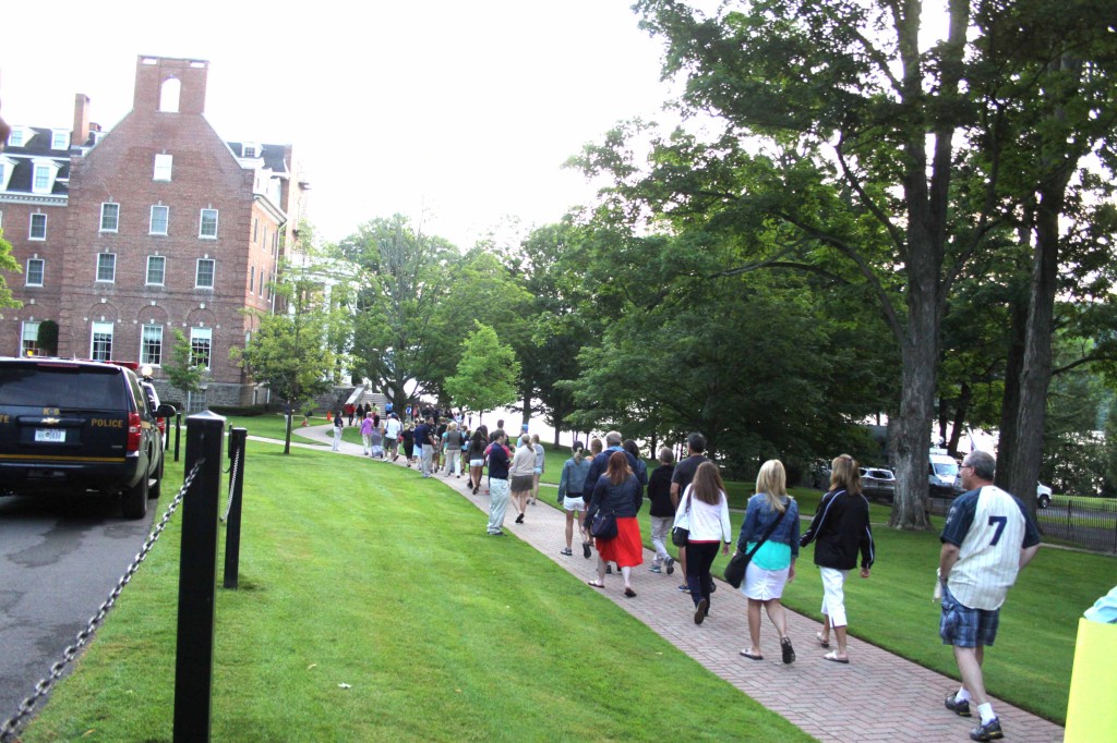 The 100 or so folks waiting outside The Otesaga head to the lakeside lawn to participate in The Today show.