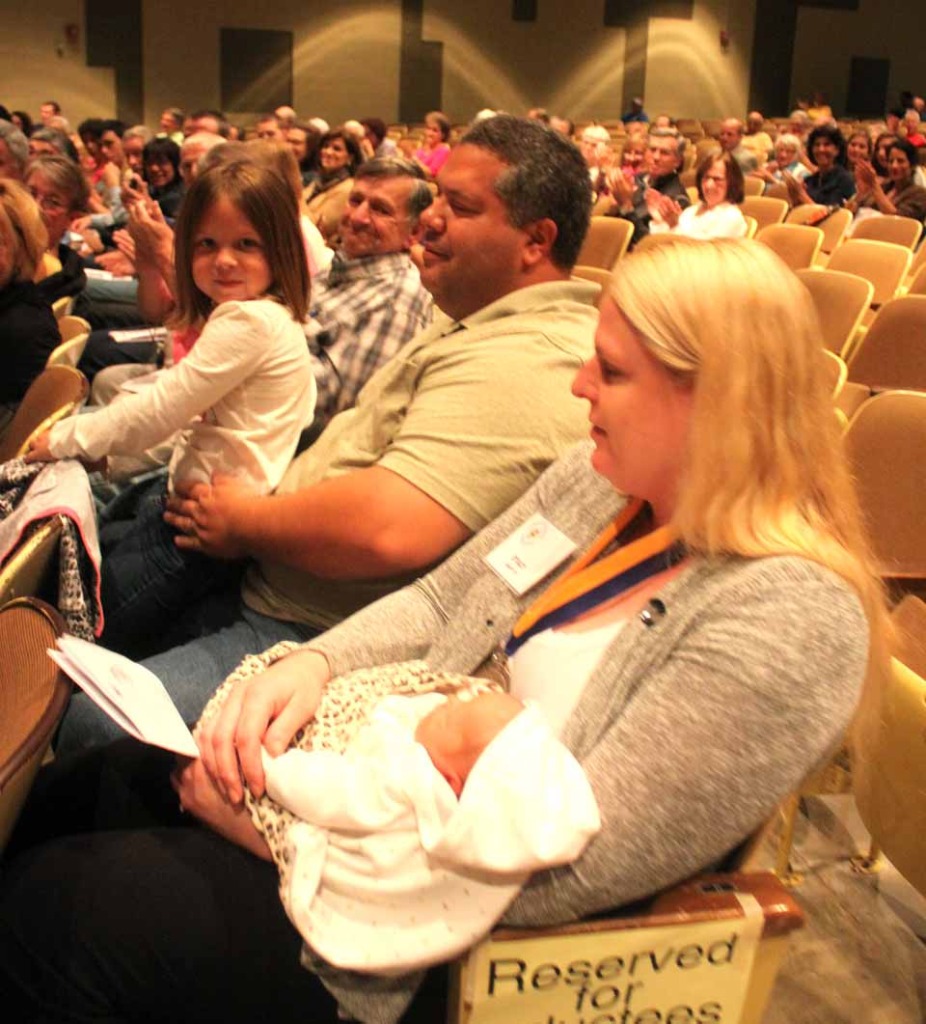 Hall of Fame inductee Stacy Knapp didn't take the stage:  She was tending tiny Alexis, born at 6:20 a.m. last Tuesday.  With her is husband Marcus Olmo and daughter Lauren, 5.