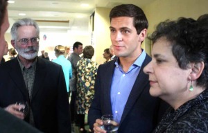 Sean Eldridge chats with fellow Democrats at the annual Jedediah Peck Dinner at the Country Inn & Suites, Hartwick Seminary, in September.  (allotsego.com)