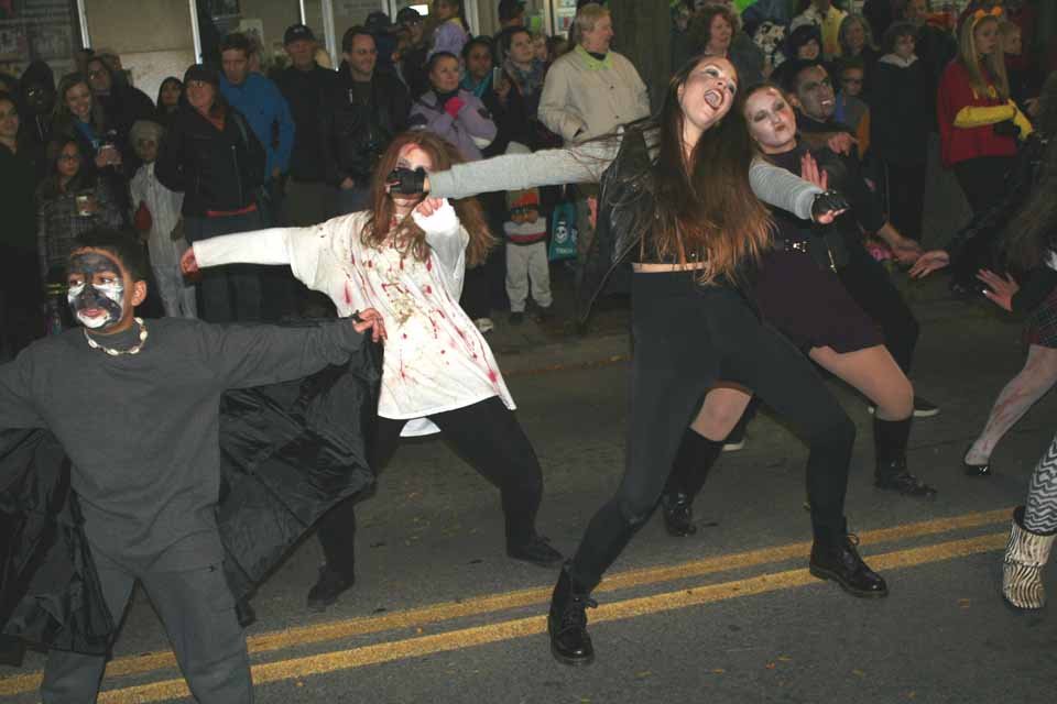 The team from Jillian Dance Arts were a show-stopper at Oneonta's Halloween Parade down Main Street last evening, where personalities of all sorts – many of the Mutant Ninja Turtle persuasion – came out to celebrate Halloween. (Jim Kevlin/ allotsego.com)