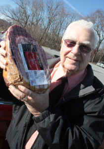 Mel Famer has 125 of these delicious hams to give away  to those in need.