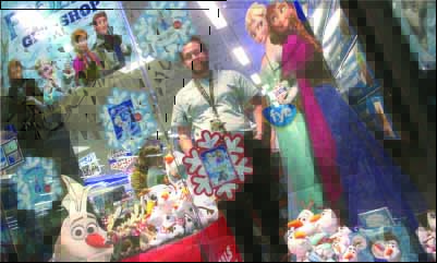 Away from the cold weather, Zakk Dann, manager of FYE, has created a Frozen winter wonderland inside his store. (Ian Austin/allotsego.com)