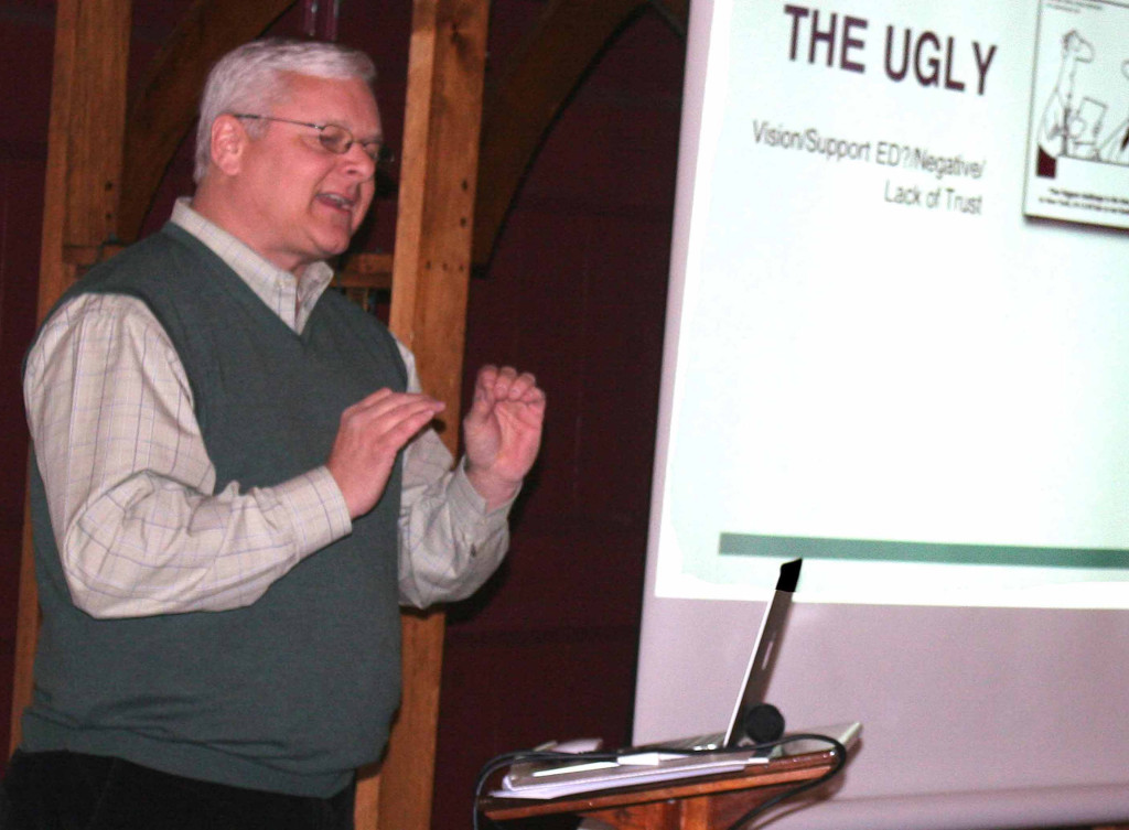 Sandy Mathes, county IDA president, told a Citizens Voice general meeting this morning that action by the county Planning Department is endangering plans to attract an employer to the Pony Farm Commerce Park. (Jim Kevlin /allotsego.com)