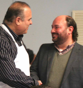 Abbate, left, and Casale set aside partisan rancor at the Cooperstown Rotary's election day pancake breakfast last November.