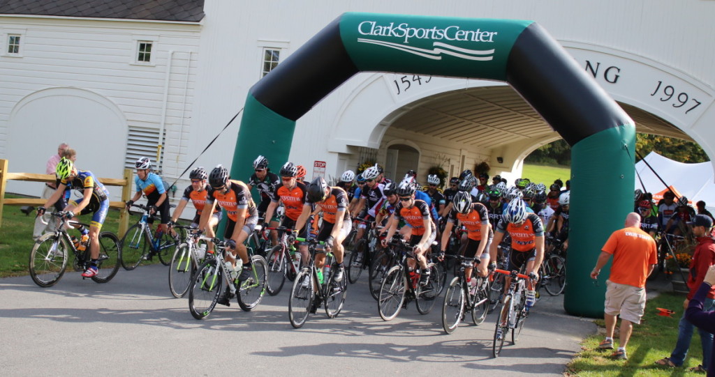 Bikers in the A-Race take off from the starting line at Brewery Ommegang to ride the 42 mile Drops for Hops race course this afternoon in Cooperstown. The event, which is growing in popularity had perfect weather for riding and boasted 263 riders in two races. (Ian Austin/ AllOTSEGO.com)