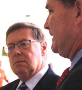 Senator Seward, left, in July when he hosted a meeting of Senate Majority Leader John Flanagan with community leaders at The Otesaga. (AllOTSEGO.com photo)