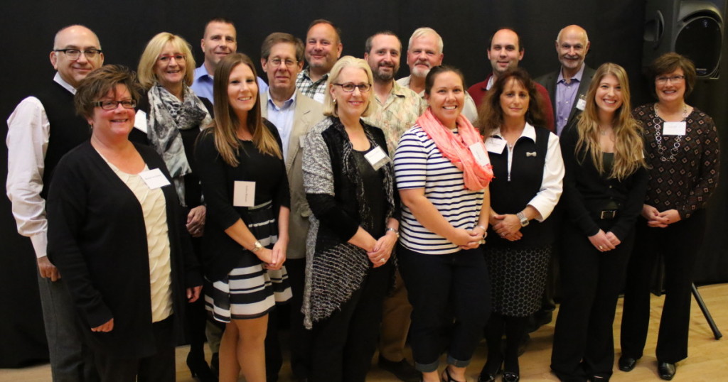 The Future for Oneonta Foundation honored the properties of merit at Foothills this evening. Top row: Al Cleinman, Pam Sparaco, Chad Burros, Grant LaBarr, Eric Shuman, Jason Parrish, Bill Tourella, Vinnie Basile and Mayor Gary Herzig. Bottom Row: Rachel Jessup, Andrea BUrros, Rebecca LaBarr, Jill Basile, Maria Tourella, Margaret Falco and Carol Mahon. In addition, the Greater Oneonta Historial Society was recognized as the organization of the year. Bob Brzozowski accepted the award and a letter of commendation from Seantor Jim Seward. (Ian Austin/ AllOTSEGO.com)