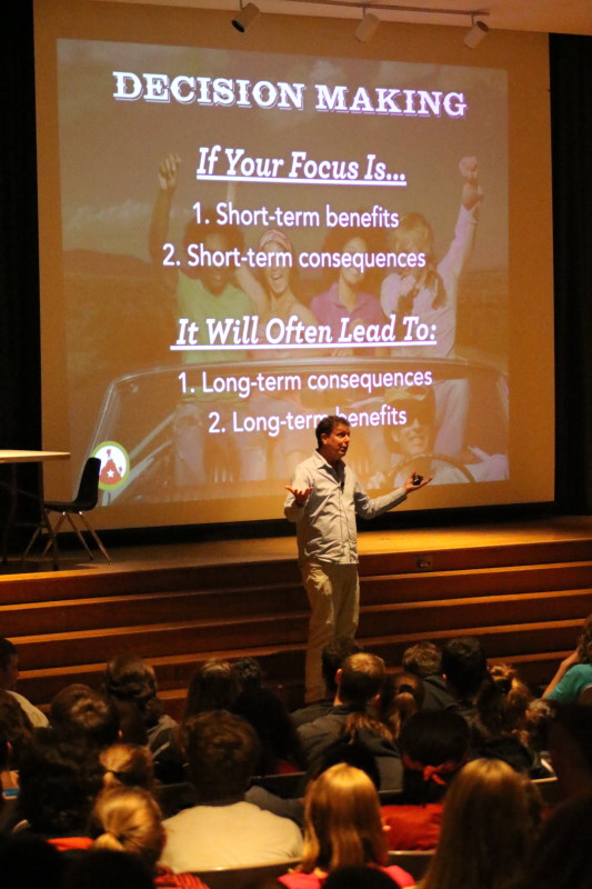 Dr. Tim Elmore, author of 'Habitudes' encourages Cooperstown 6-12 students to become leaders. "Leadership has less to do with having a position and more about having a disposition," he said, to thunderous applause from the crowd. (Ian Austin/AllOTSEGO.com)