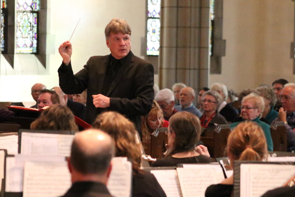Under the conduction of Scott Rabeler the Catskill Valley Wind Ensemble presented their fall concert at the First United Methodist Church this afternoon. Rabeler, who has led the ensemble since 2002 has played concert in several bands and orchestras in the region and even taught the OHS Concert and Jazz Bands. In honor of Veteran's day the ensemble played many patriotic themed arrangements. (Ian Austin/AllOTSEGO.com