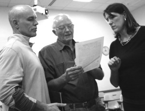 Cooperstown Village Trustee Jim Dean, center, works through issues with county Rep.-elect Len Carson and Laberge’s Nicole Allen.