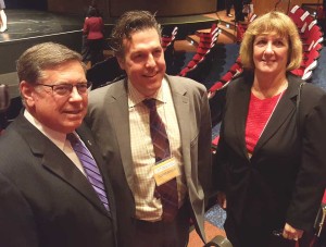Senator Seward put a good face on it – a press release said he "applauded" the outcome – but "disappointed" was the word most common heard from the local contingent this morning. With the senator, left, are county Board Chair Kathy Clark, R-Otego, and county Rep. Craig Gelbsman, R-Oneonta.
