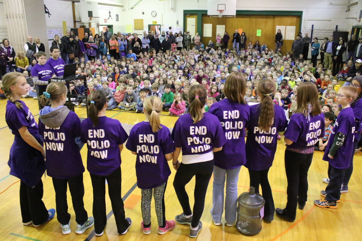 David Peplinski's 6th grade class announced their public service project today; raising funds to help eradicate Polio. Tables will be set up in the entrance to the school where people can donate between 8-8:15am on school days, and 11am-12:30pm in the Cafeteria during lunch. The campaign will run from January 12-16 followed by a sister campaign in the high school the following week. Money raised through both schools will be pooled and turned over to the Cooperstown Rotary. Any donations collected will be tripled by the Bill and Linda Gates Foundation. (Ian Austin/AllOTSEGO.com)