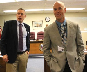 Freshmen Len Carson, R-Oneonta, right, and David Bliss, R-Middlefield, get to know their colleagues before this morning's meeting got underway.