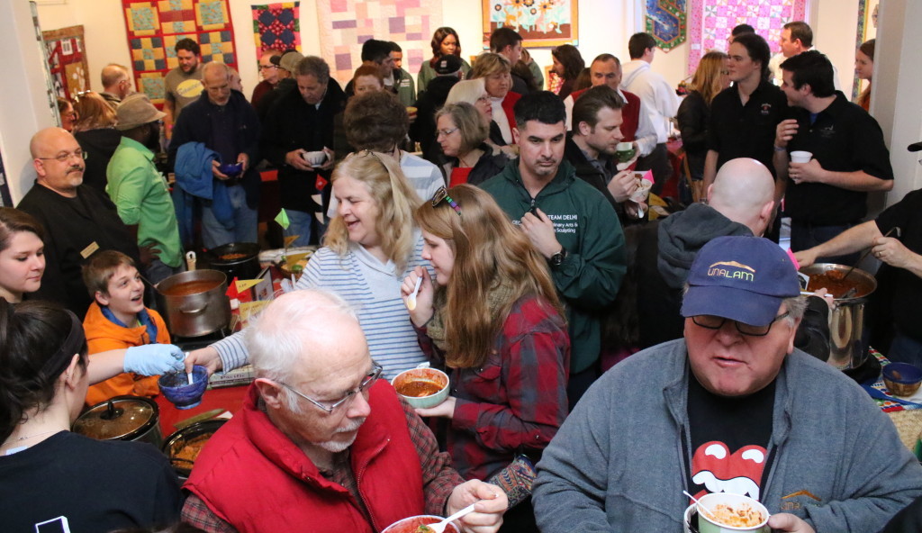 Chili artisans brought out droves of food lovers to the ever popular Chili Bowl at CANO this afternoon. The event, celebrating its 12th year, boasted chilis for any taste. The event, the main CANO fundraiser sold over 430 bowls made by local artisans at the nearby Carriage House Art Studio. This year's winners were the Oneonta Bagel Company, who won the People's Choice award with their Bungalow Bills Bayou Chili, and Oneonta Hots, who took home the Fireman's Choice award. (Ian Austin/AllOTSEGO.com)