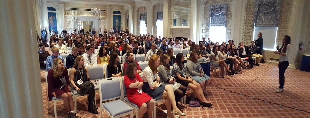 Keynote speaker Jess Jecko, SU Senior Field Hockey Captain, USA National Field Hockey Team, right, speaks before area athletes gathered at the Otesaga Hotel. Her talk, which focused onleadership decisions throughout her field hockey career, was part of the Student-Athlete Leadership Coonference, hosted by the CCS Leadership Training for Athletes Program. (Ian Austin/AllOTSEGO.com)