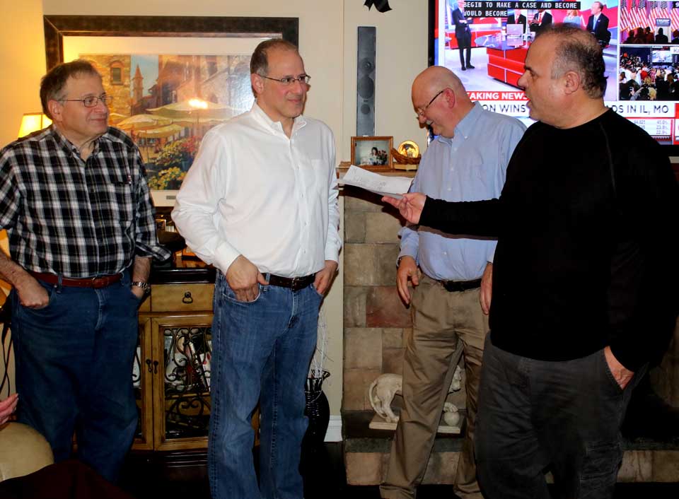 County Democratic Chair Richard Abbate, right, congratulates Mayor Jeff Katz who, unopposed, won a third term as Cooperstown mayor in today's pollling. Katz received 105 votes, Maxson 103 and Sternberg 101.