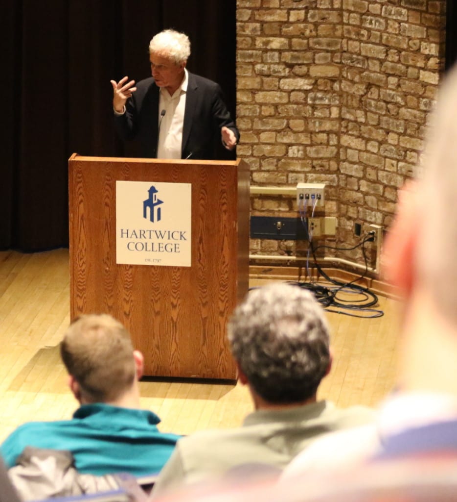 Hartwick college presented the 2016 Leslie G. Rude Endowed Lecture in the Anderson Center on Tuesday evening with "The New Progressive Majority vs. The Fringe Fourth: Dems and Trends" presented by guest lecturer Mark Green. Green is a former public official and best selling author, public service lawyer and Democratic politician. Green spoke about his new book Bright, Infinite Futuer: A Generational Memoir On The Progressive Rise as well as how the values of the '60's are creating a new progressive majority in '16. (Ian Austin/AllOTSEGO.com)