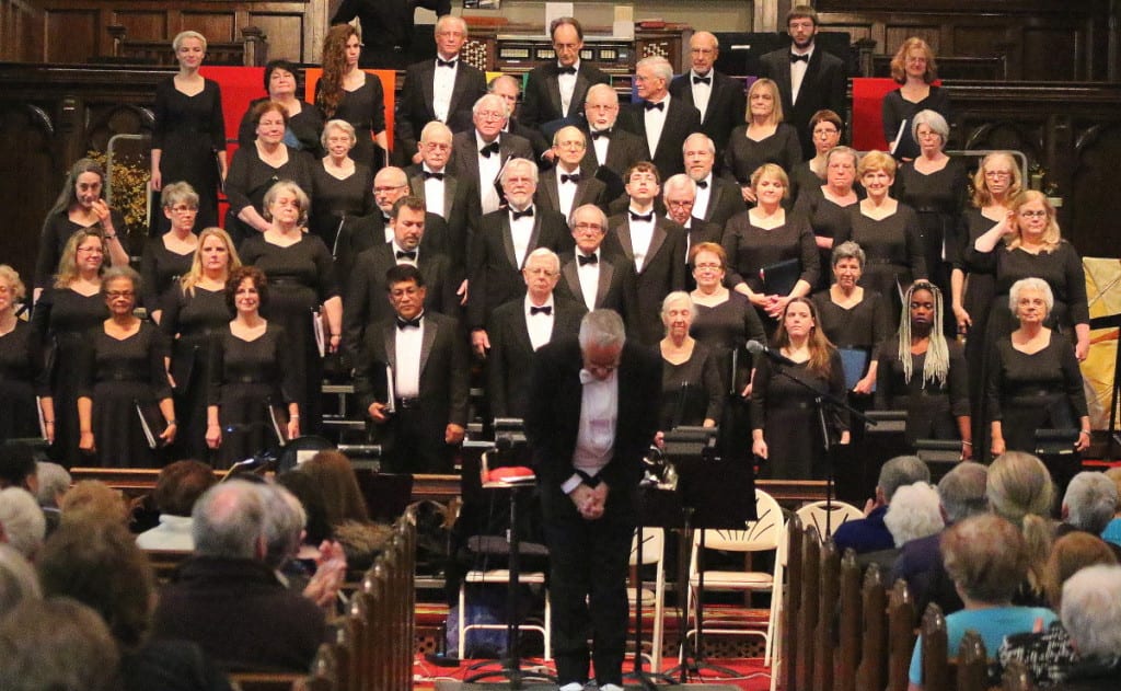 Conductor R. Colin Armstrong bows at the end of a number during the Bach to Bach concert presented by The Catskill Choral Society at the First United Methodist Church this afternoon. The performance marked the CCS's final direction under Armstrong, who will be moving from the area. The program also included the CCS Children's Choir, Youth Choir and Hartwick College Choir. (Ian Austin/ AllOTSEGO.com)