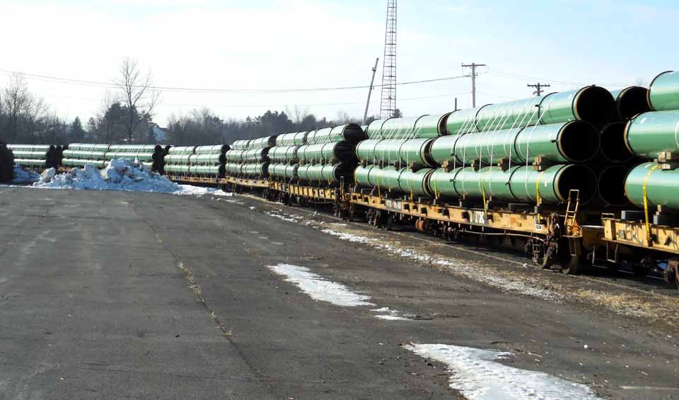 Pipe arrived in New York State over the winter in anticipation of Constitution Pipeline construction beginning this year.  (Constitution Pipeline photo)