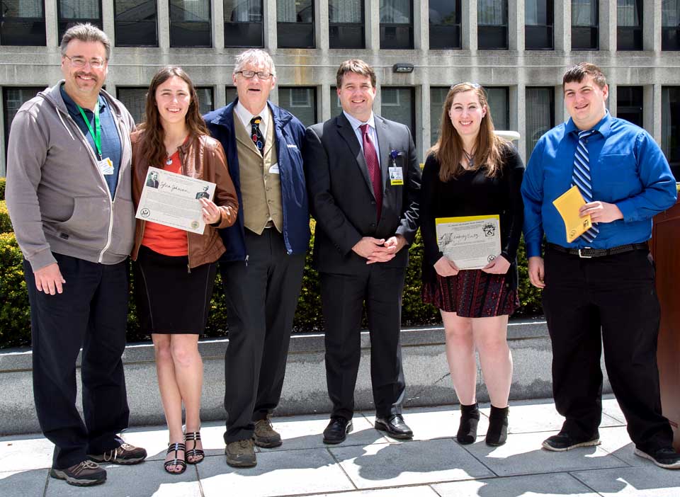 Andrew Johnson, scholarship winner Sylvia Johnson, Robert Clarke Bassett, president of the Charles H. Bassett Youth Foundation; Andrew Manzer, Bassett Healthcare Network Chief Operating Officer; scholarship winner Kimberly Gertz, and John Gertz. (Bassett Healthcare photo)