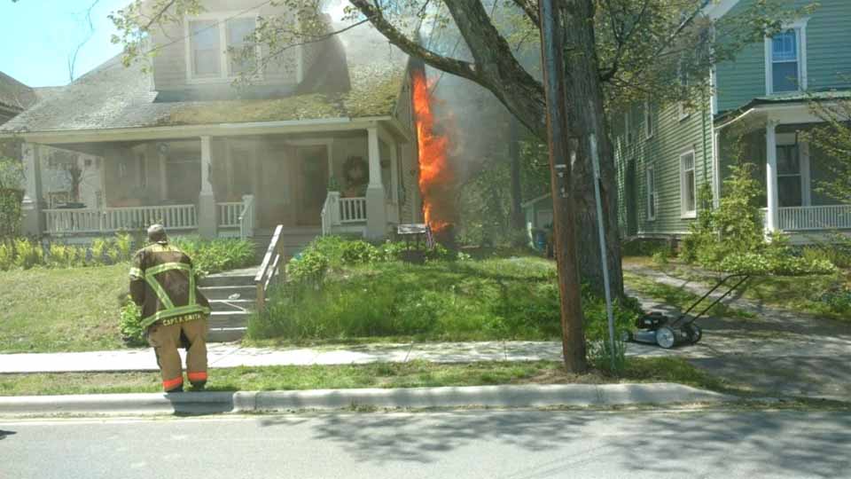 Firemen responded quickly to the call of a fire at 8 Forest Ave. on Oneonta's East End. ( Mike Murphy photo)