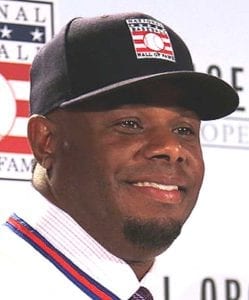Ken Griffey Jr.  after his prospective inducution into the Baseball Hall of Fame was announced in January.