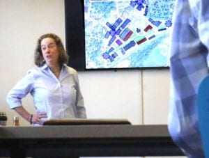 Elan Planning principal Lisa Nagle outlines the "triangle" target area, bounded by Main, South Main and Market streets. 