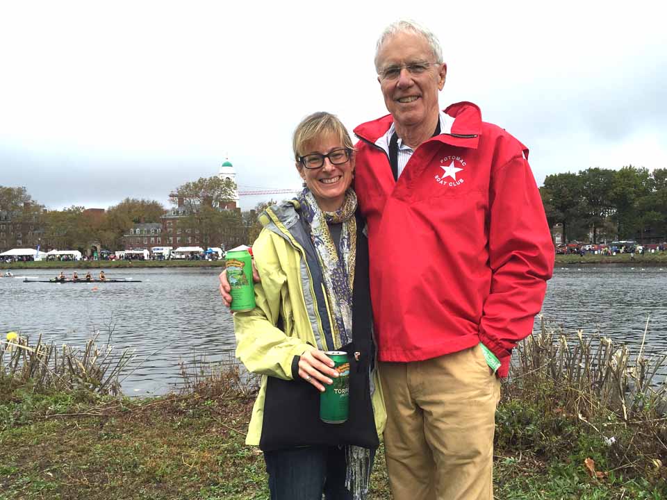 Lang Keith and daughter Anne after Judge Keith competed in the Grand Masters Single Scull event at the Head of the Charles on Saturday 22 October, 2016