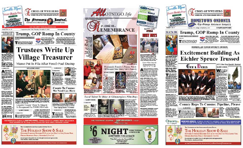Donald Trump won Otsego County as well as the nation, and the victory also put state Sen. Jim Seward and his allies in office. But a dust-up involving Cooperstown's removal of fossil fuels from the village portfolio and excitement about Oneonta's Rockefeller-Center-bound big spruce is continuing to generate excitement. And much more.